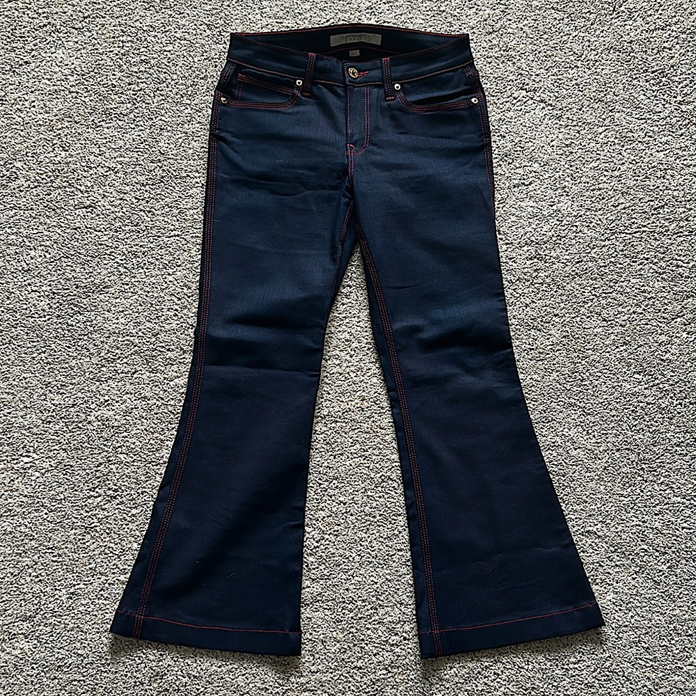 Burberry Dark Blue Red Trim High Rise Flare Leg Denim Jeans Pants **Sz 29**🌺🌺 - Picture 3 of 7